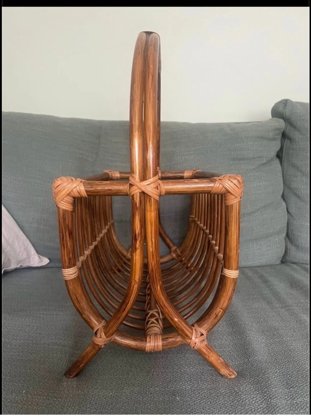 Vintage mid-century, bamboo rattan magazine rack-boho chic